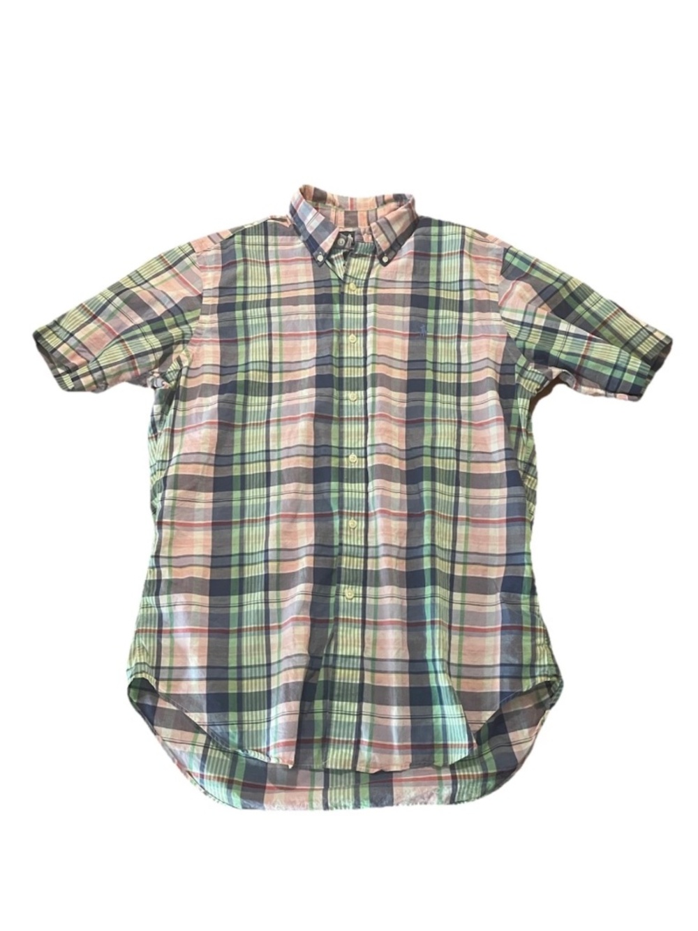 Ralph Lauren Men’s Pink Blue Plaid Button Up Classic Fit Shirt M Easter Preppy